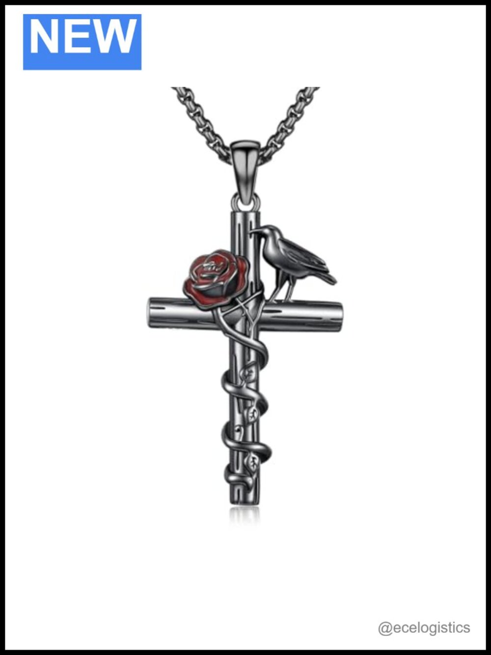 925 sterling silver raven rose cross pendant necklace